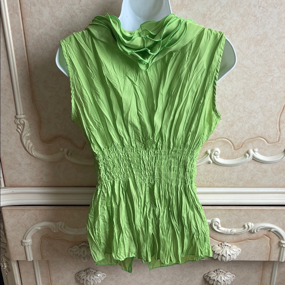 Lime Green Ruffled Blouse - Picture 6 of 8